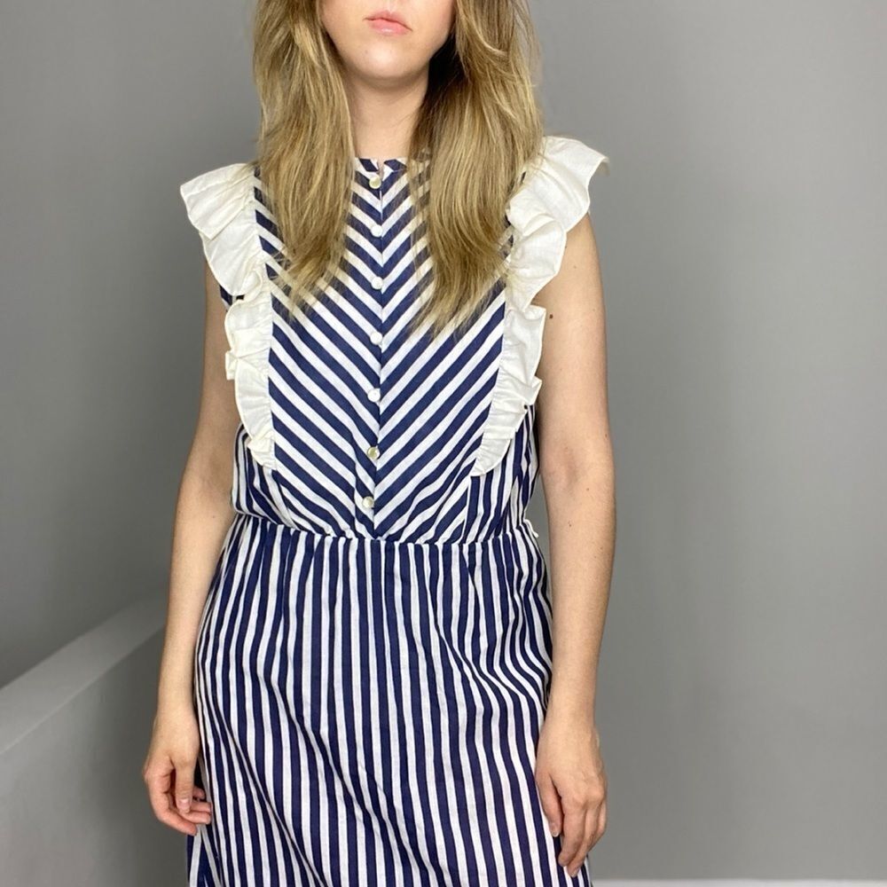 Vintage Summer Dress Blue & White Stripe. Romantic Casual Poetcore Dress. - Picture 7 of 9